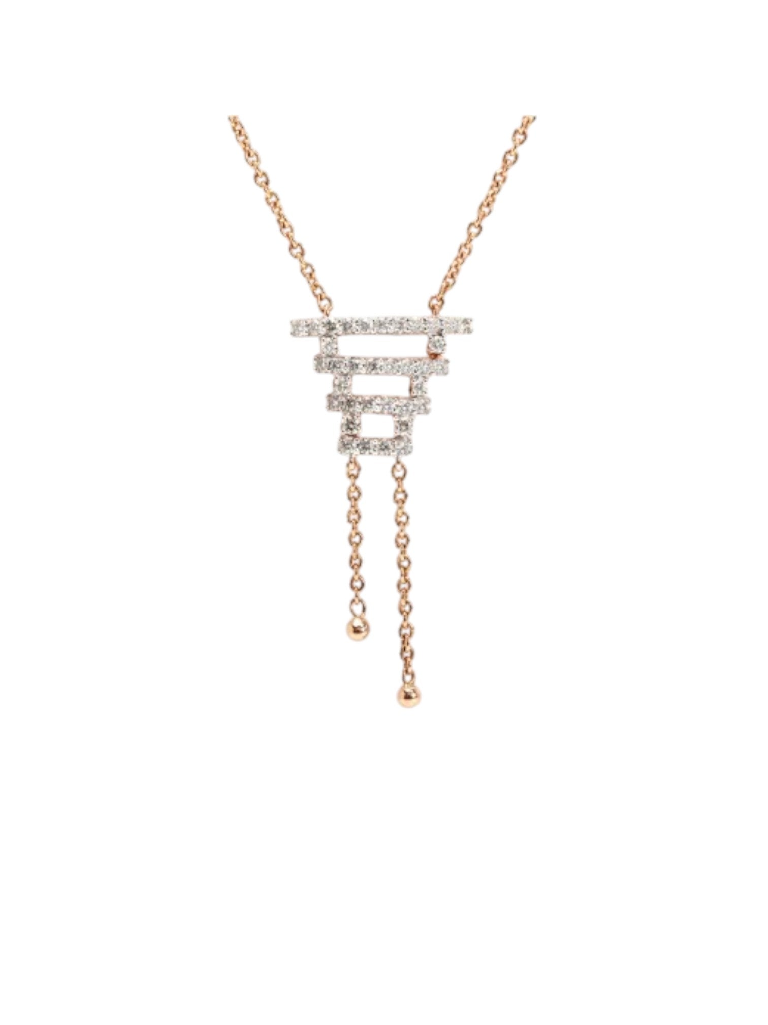 925 Sterling Silver Minimal Ladder Design CZ Stones Rose Gold Plated Pendant With Chain For Women Kesardeep